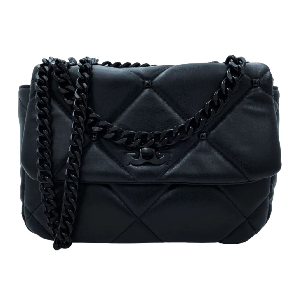 GILDA PARIS “G” Logo Small Quilted Bag with Chain Strap in black NWT